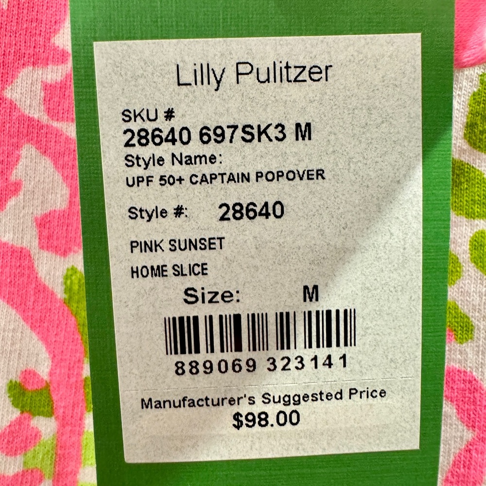 NWT. Lilly Pulitzer, captain popover. Pink Sunset Home Slice. Size Medium. - Picture 3 of 4